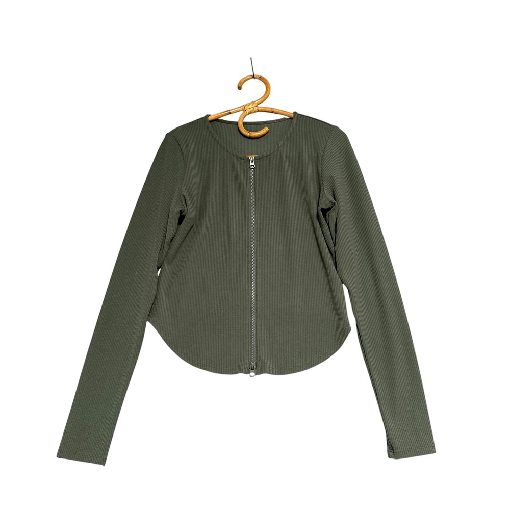 Alo Yoga | Ribbed Stardust Long Sleeve Full Zip Top Green Size L